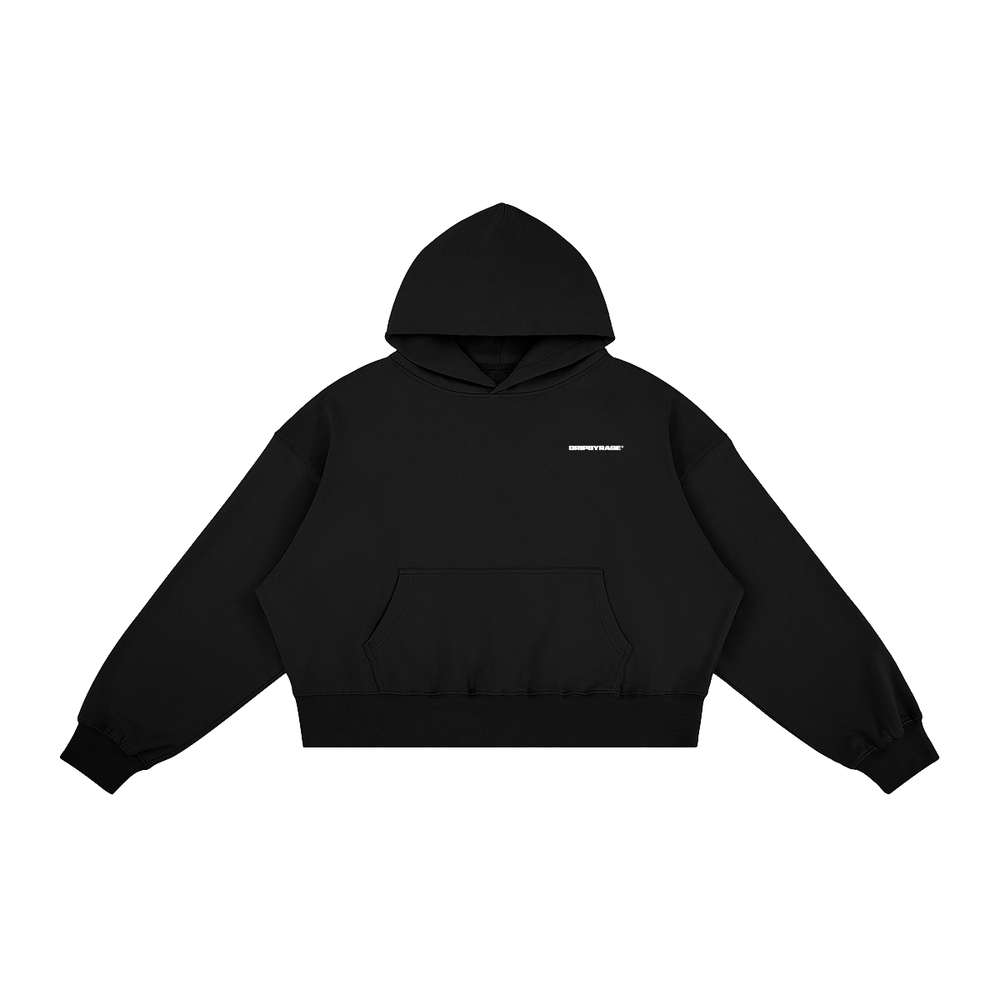 BLACK BOXY FIT FLEECE HOODIE