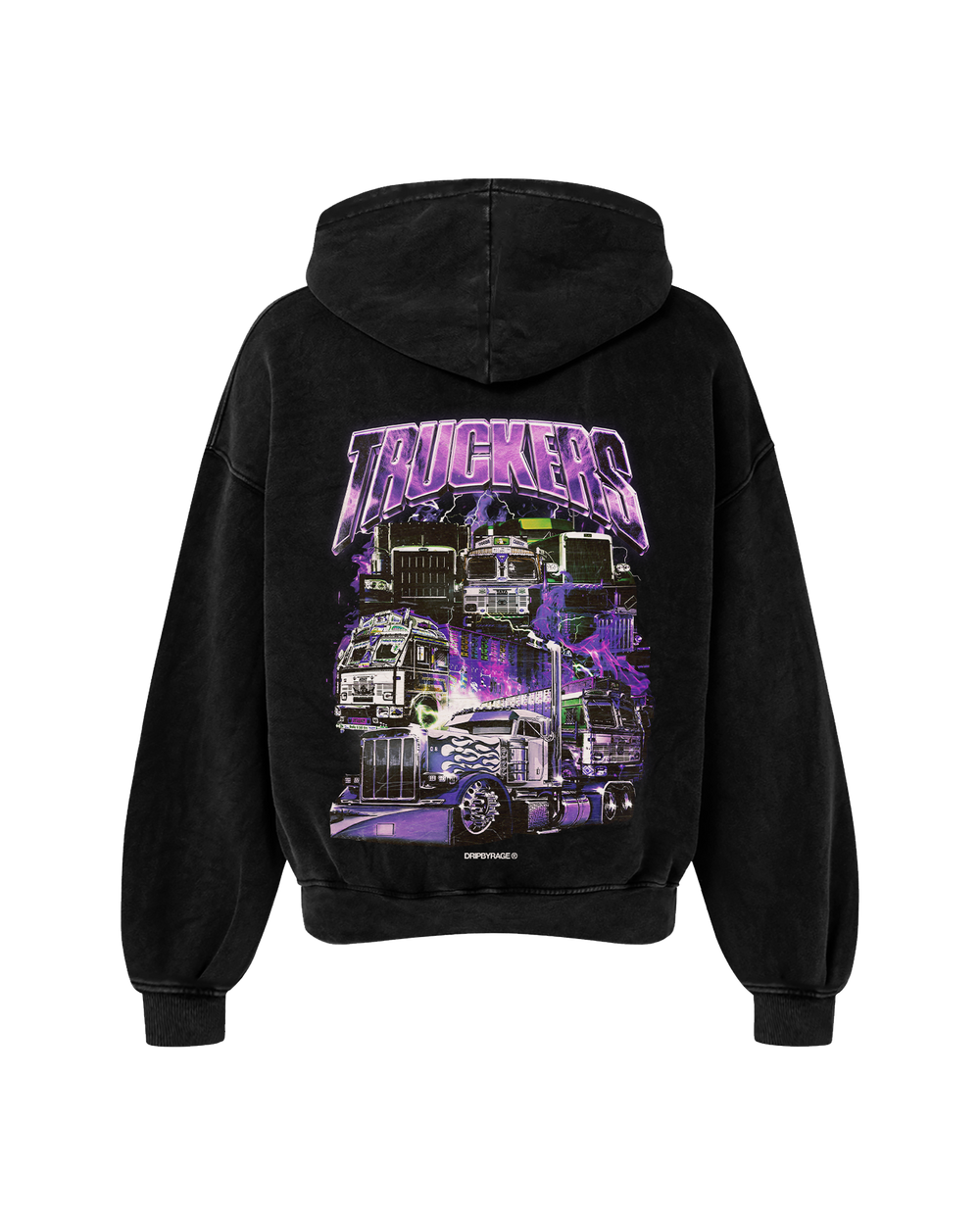 TRUCKERS PURPLE OVERSIZED FADED HOODIE BLACK