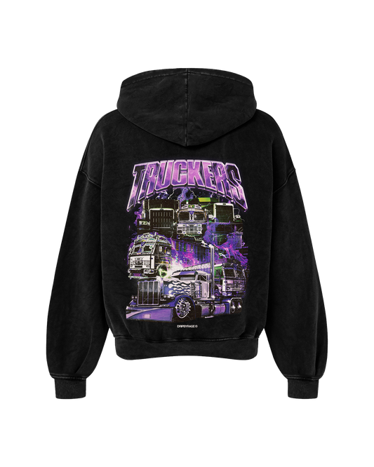 TRUCKERS PURPLE OVERSIZED FADED HOODIE BLACK