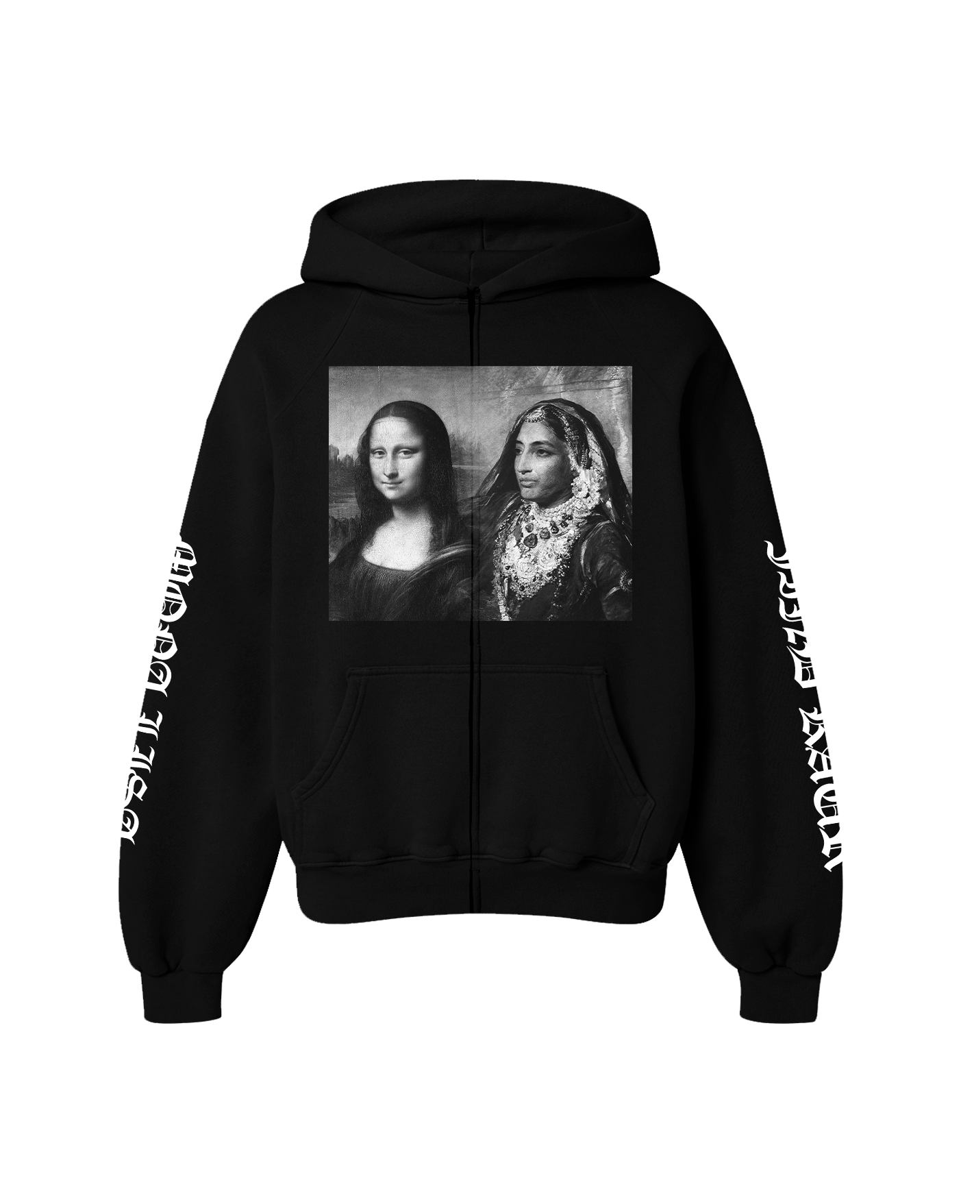 MAHARANI X MONA LISA OVERSIZED FLEECE ZIP-UP HOODIE BLACK