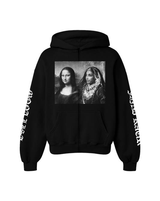 MAHARANI X MONA LISA OVERSIZED FLEECE ZIP-UP HOODIE BLACK