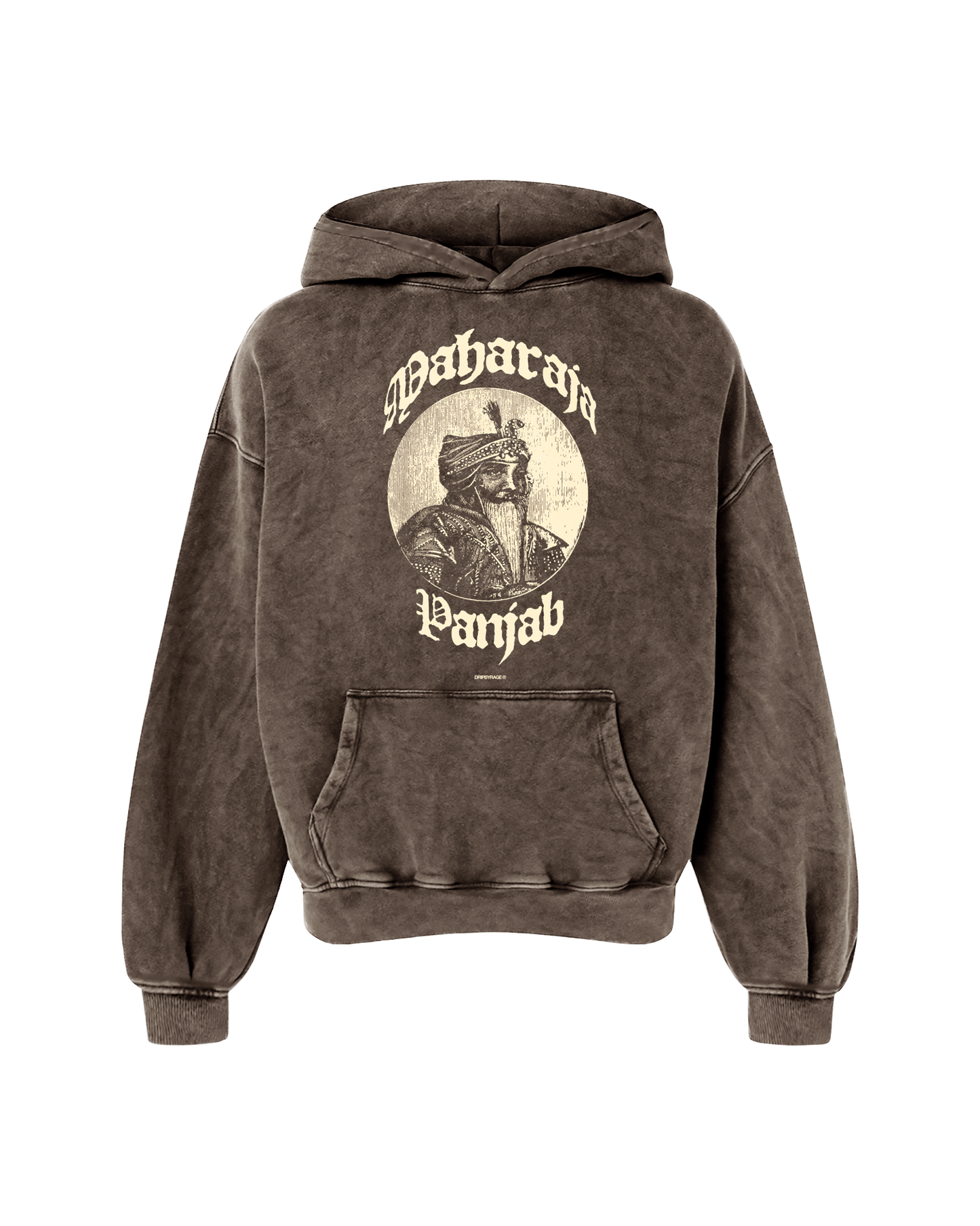 LION OF PANJAB OVERSIZED WASHED HOODIE BROWN