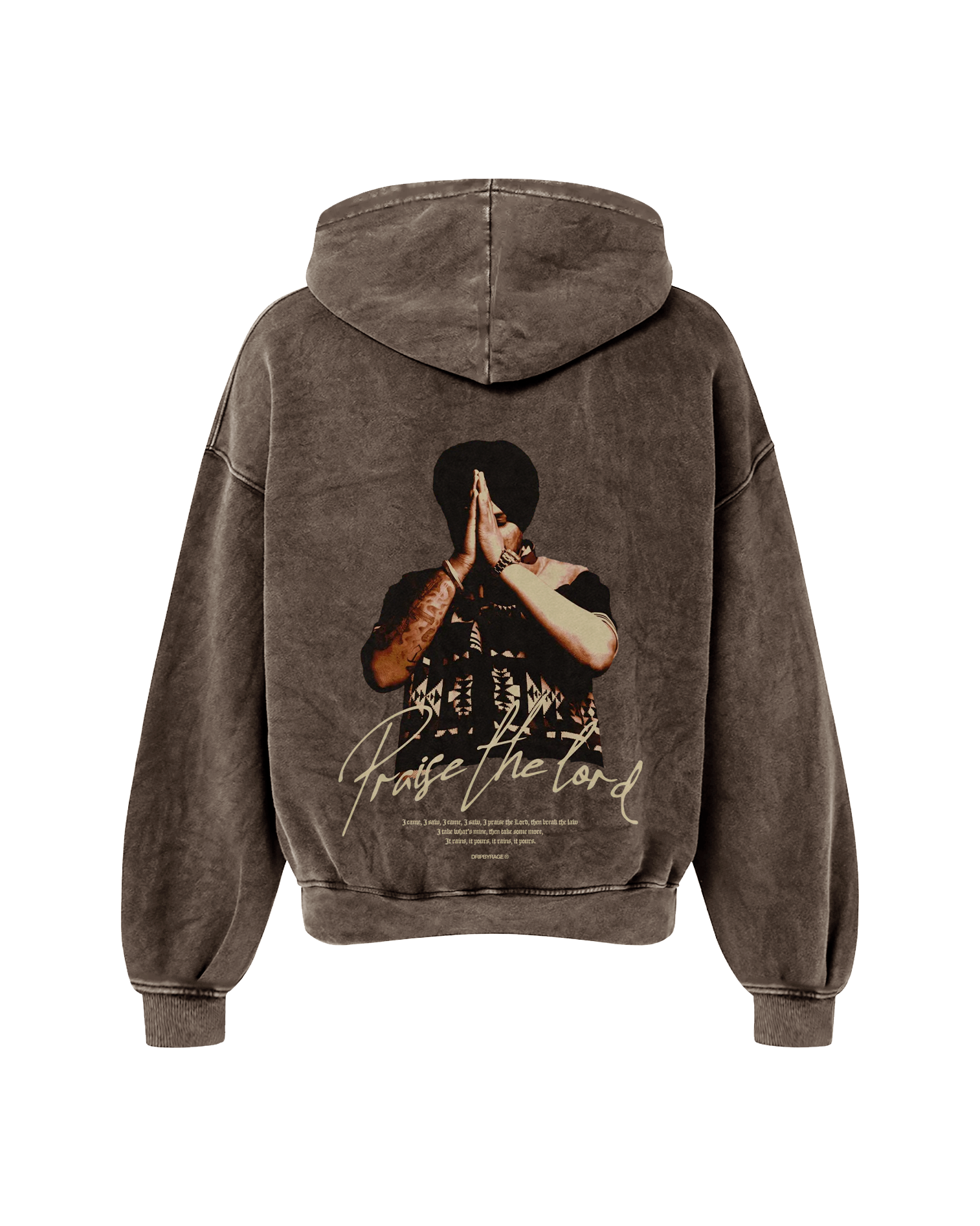 PRAISE THE LORD OVERSIZED WASHED HOODIE BROWN