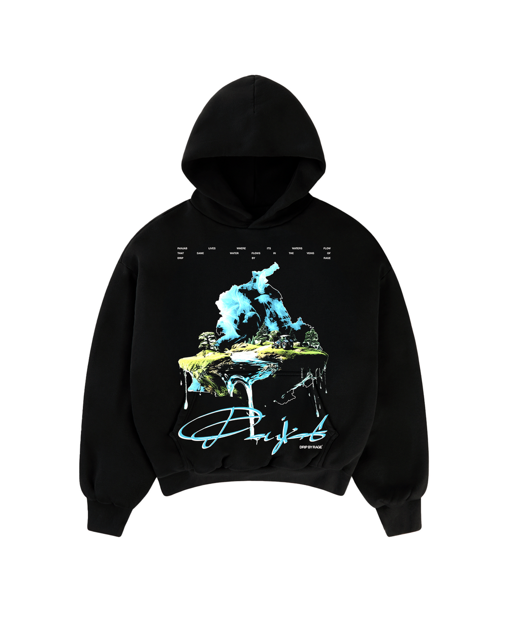 WATER OF PANJAB BIG PRINT BOXY HOODIE
