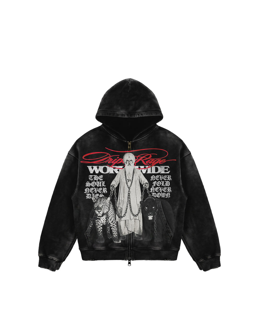 KING PIN ZIP-UP FADED HOODIE