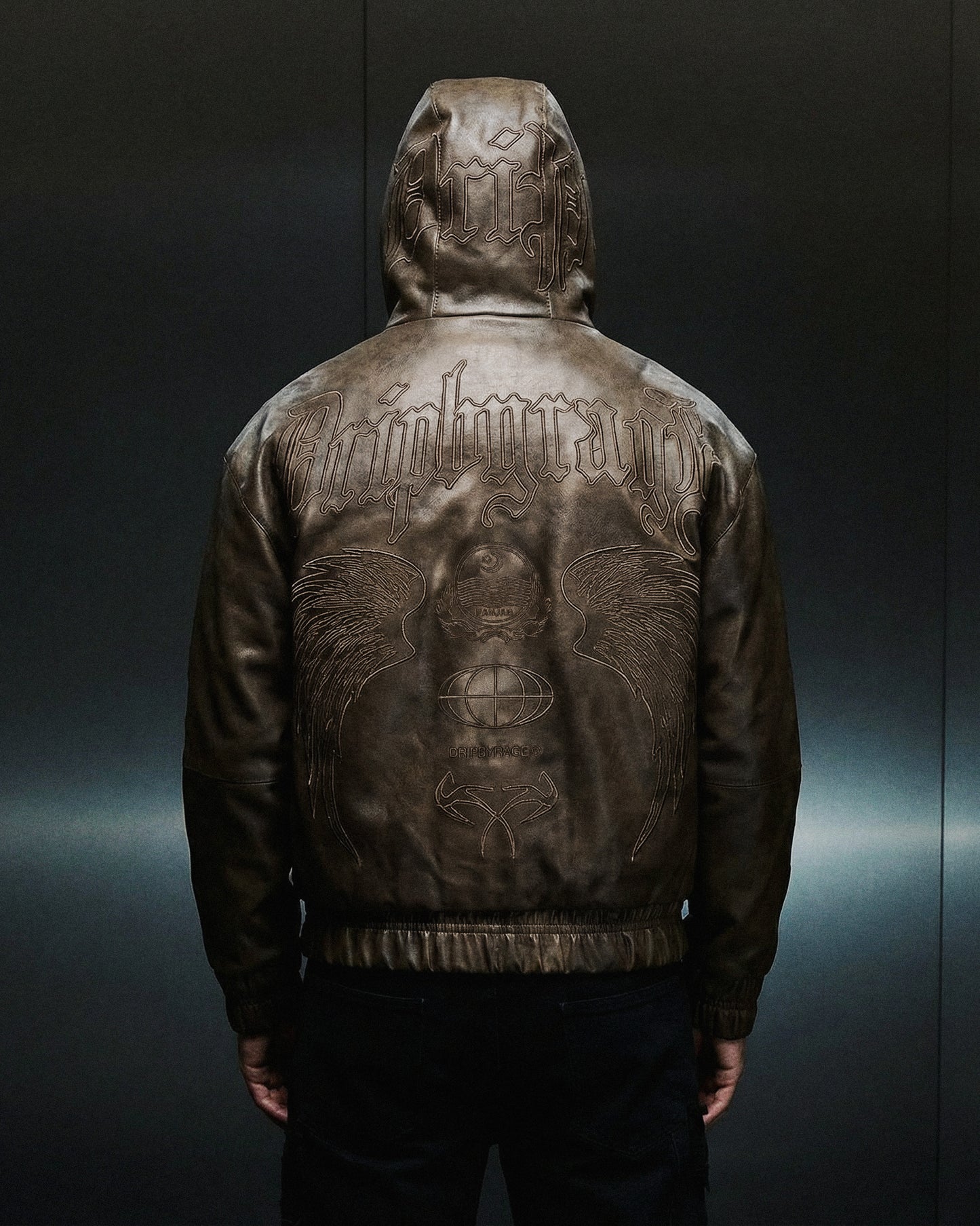 Mocha Washed Leather Hoodie Jacket