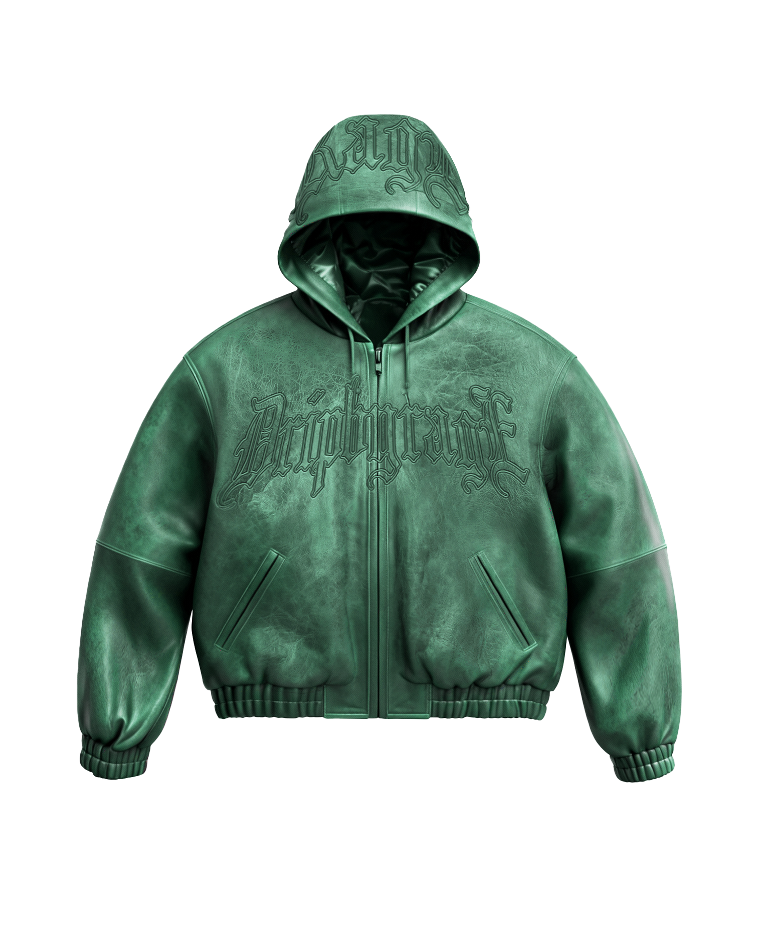 Emerald Washed Leather Hoodie Jacket