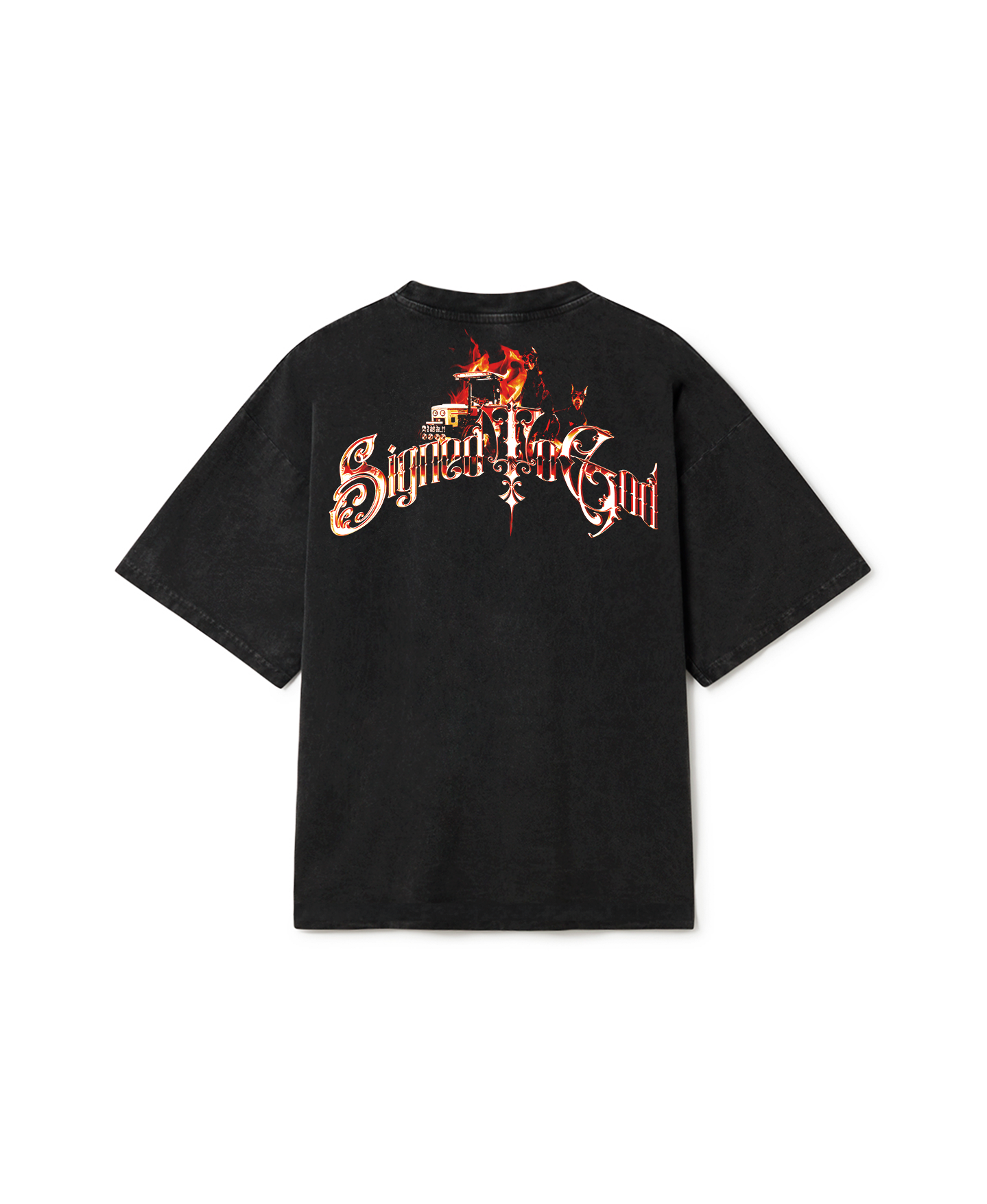 SIGNED TO GOD FLAMES EDITION OVERSIZED FADED T-SHIRT BLACK