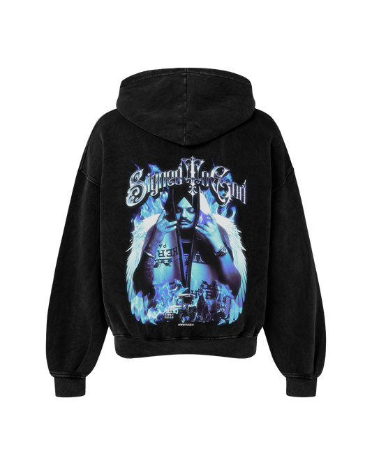 SIGNED TO GOD OVERSIZED FADED HOODIE BLACK