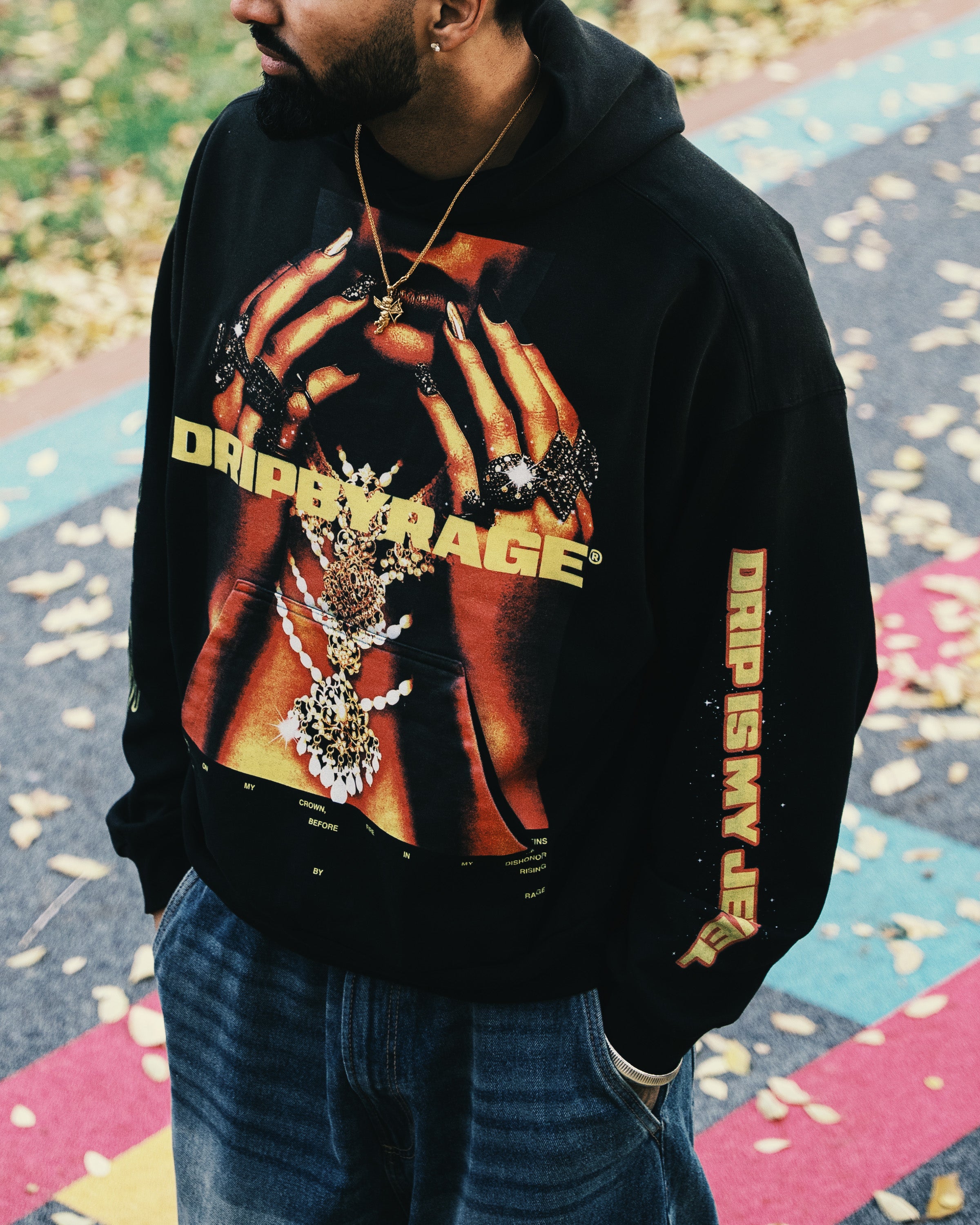 DRIP IS MY JEWEL BIG PRINT SUN FADED BOXY HOODIE – Drip by Rage