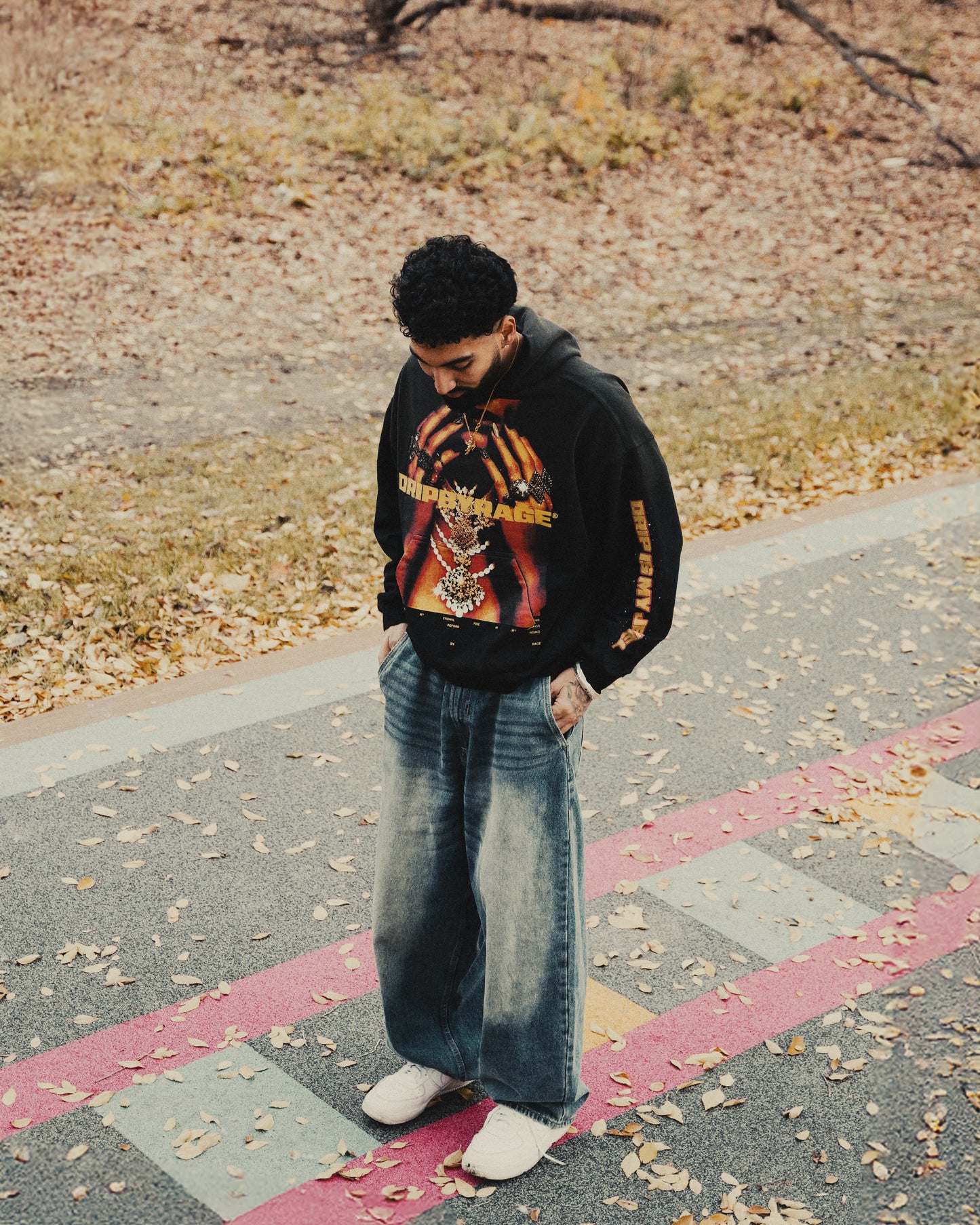 DRIP IS MY JEWEL BIG PRINT SUN FADED BOXY HOODIE