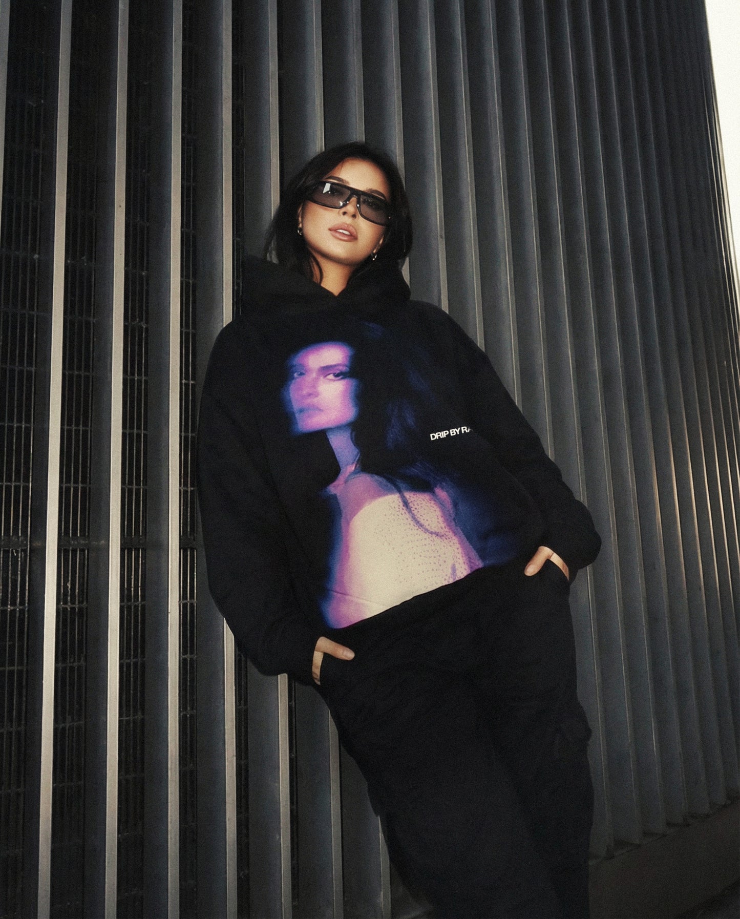 REKHA BIG PRINT SUN FADED BOXY HOODIE