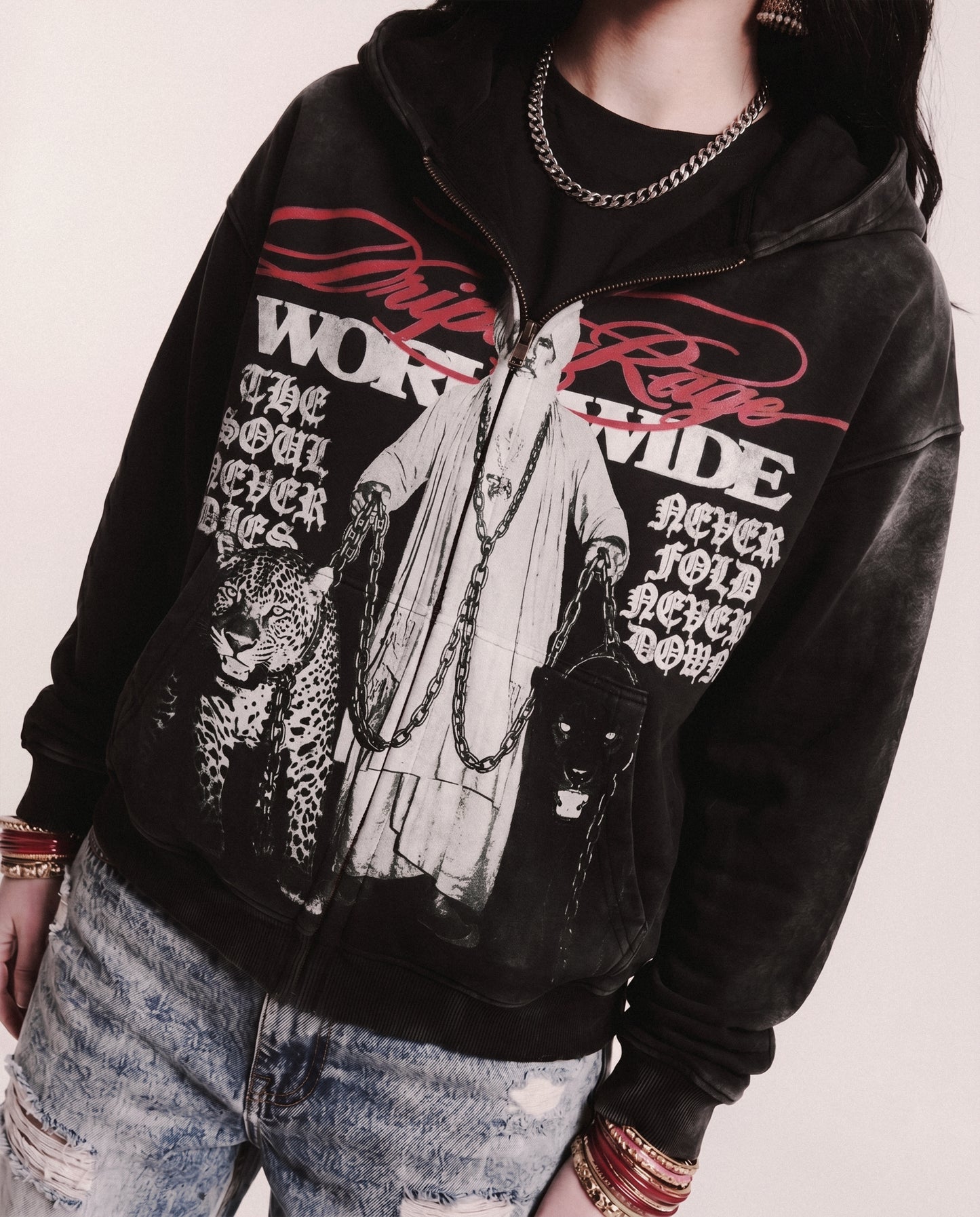 KING PIN ZIP-UP FADED HOODIE