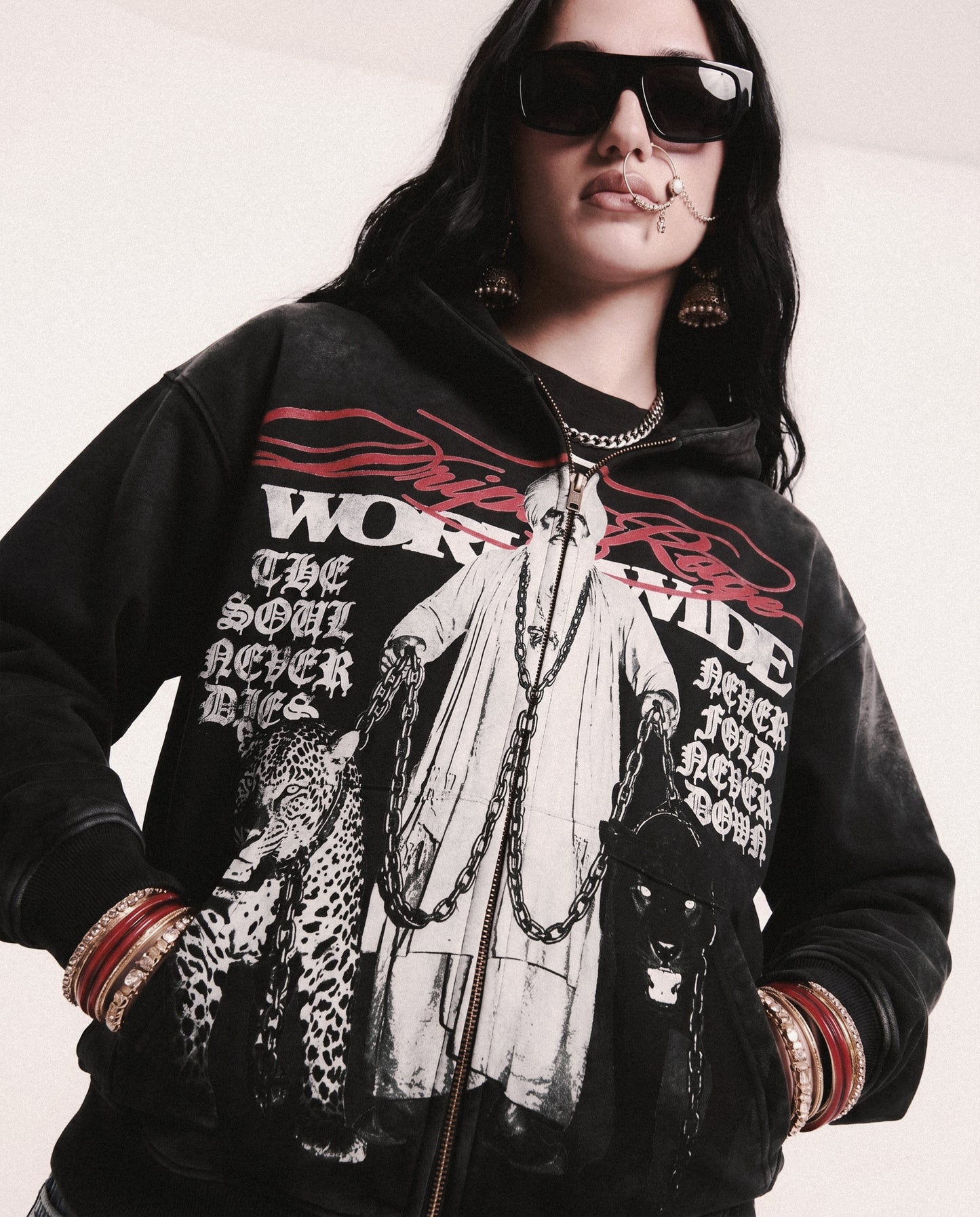 KING PIN ZIP-UP FADED HOODIE