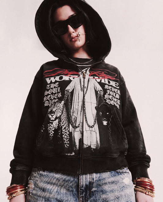 KING PIN ZIP-UP FADED HOODIE