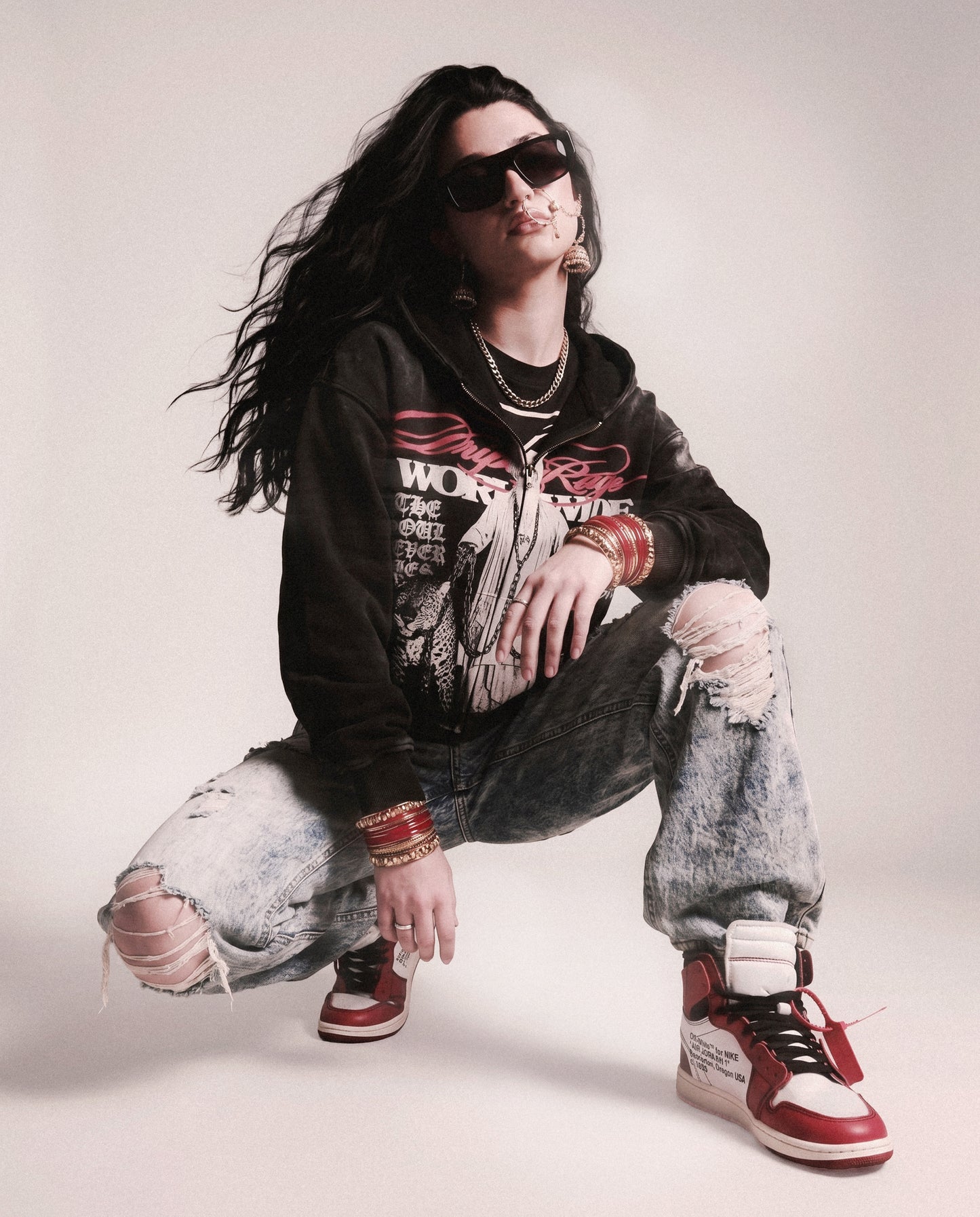 KING PIN ZIP-UP FADED HOODIE