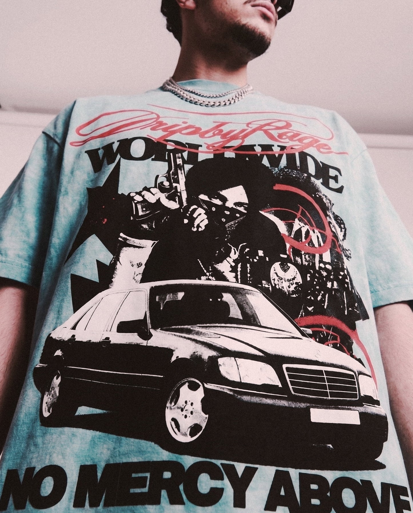 NO MERCY ABOVE OVERSIZED STONE WASH T-SHIRT