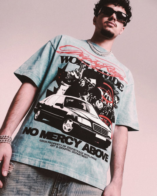 NO MERCY ABOVE OVERSIZED STONE WASH T-SHIRT