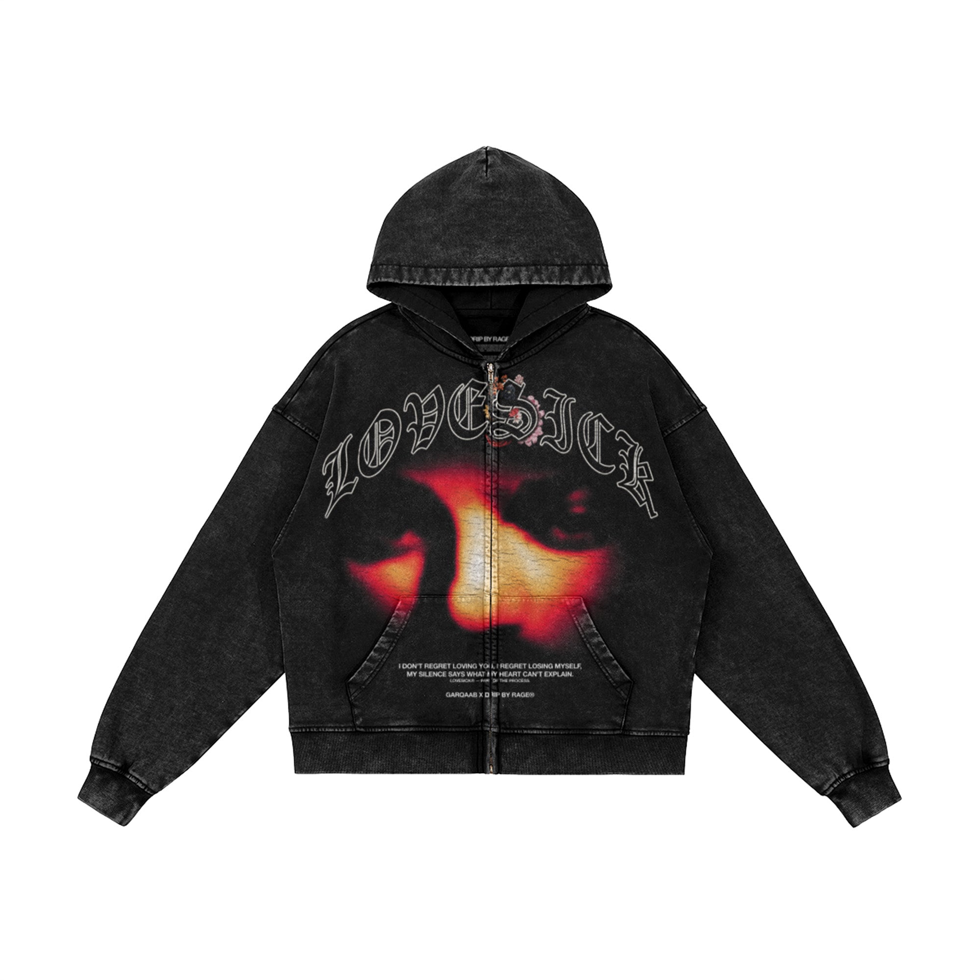 LOVESICK ZIP-UP FADED HOODIE