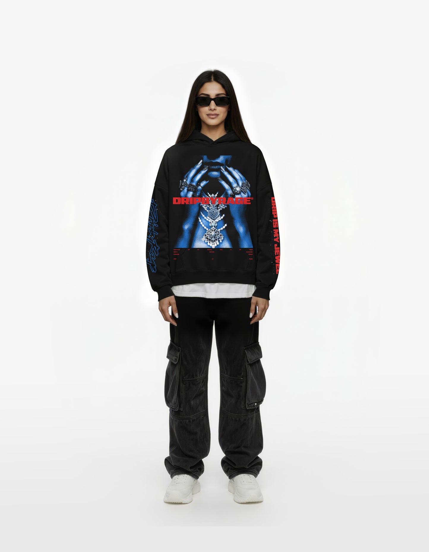 DRIP IS MY JEWEL BLUE BIG PRINT BOXY HOODIE