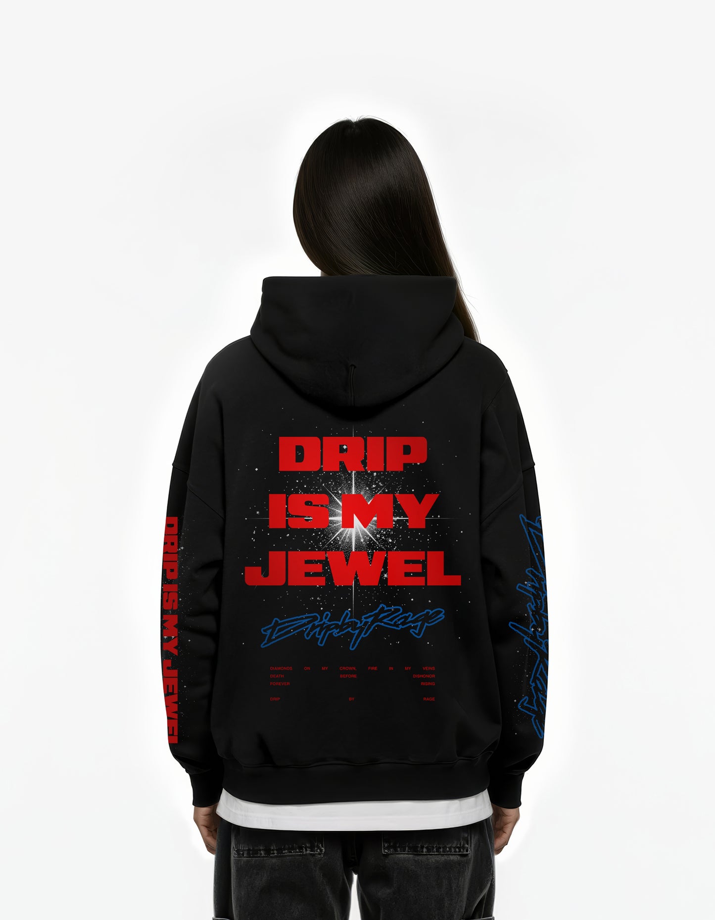 DRIP IS MY JEWEL BLUE BIG PRINT BOXY HOODIE