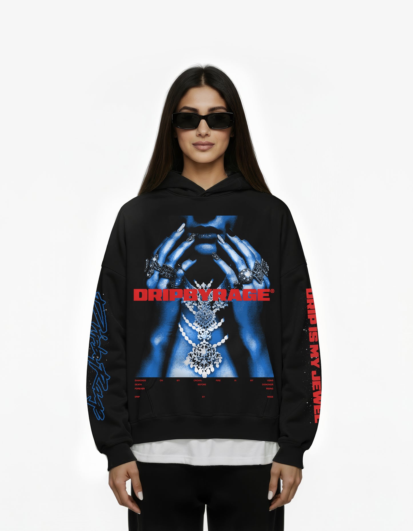 DRIP IS MY JEWEL BLUE BIG PRINT BOXY HOODIE