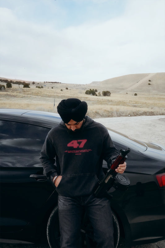 47 RED EDITION OVERSIZED FADED HOODIE BLACK