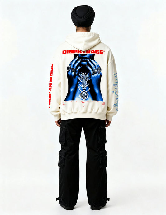 DRIP IS MY JEWEL BLUE BIG PRINT BOXY HOODIE