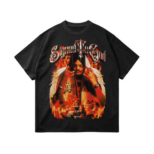 SIGNED TO GOD FLAMES EDITION OVERSIZED FADED T-SHIRT BLACK