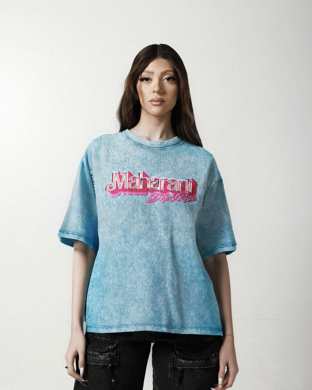 BROWN BARBIE OVERSIZED WASHED T-SHIRT PASTEL BLUE