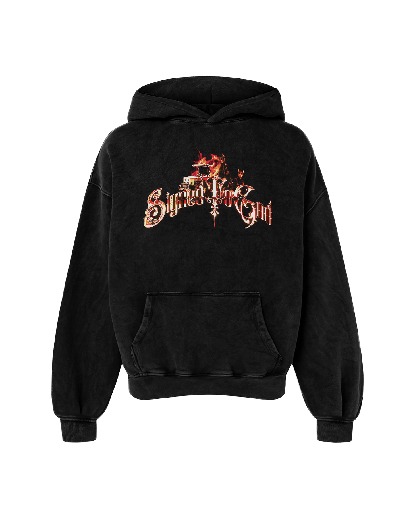 SIGNED TO GOD FLAMES EDITION OVERSIZED FADED HOODIE BLACK