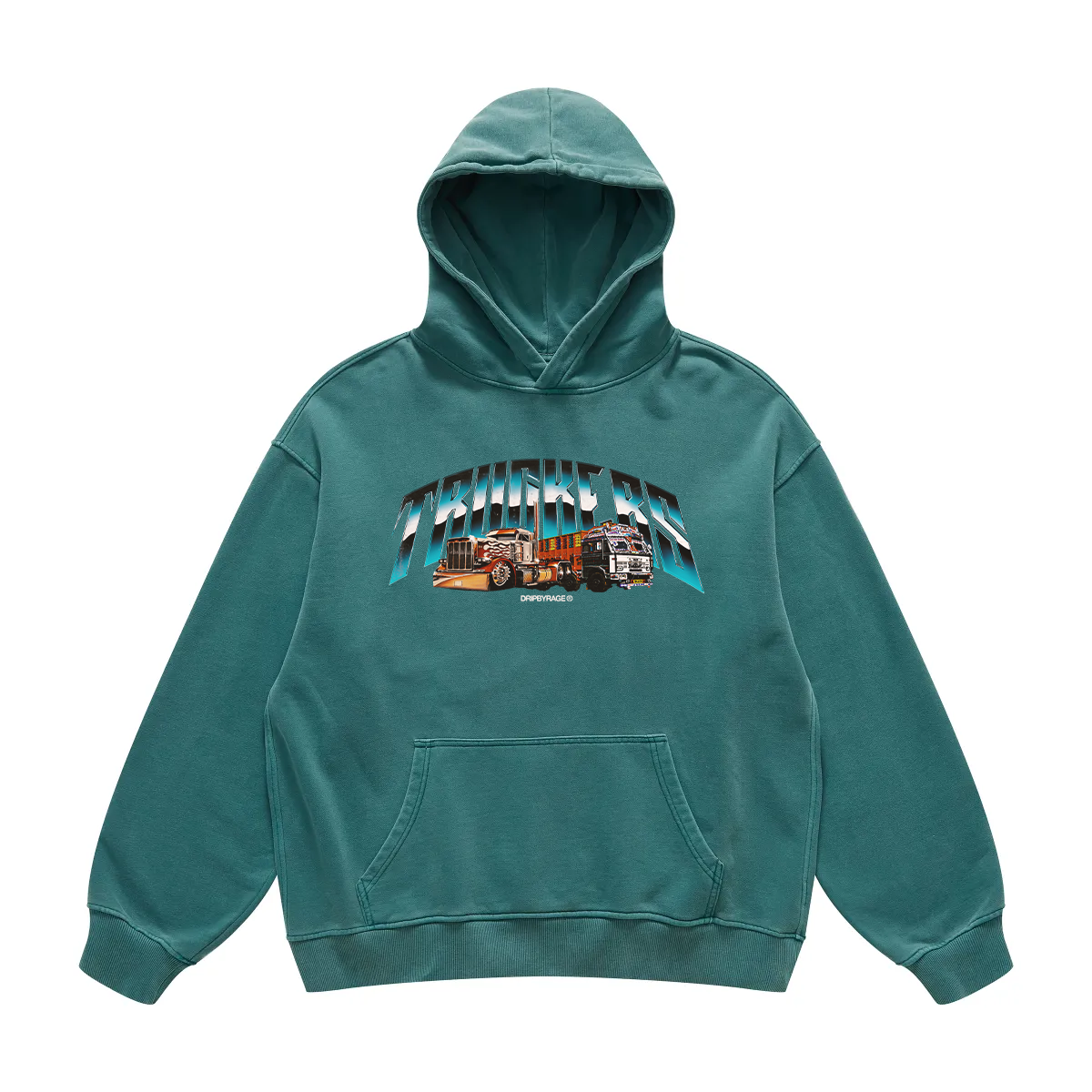 TRUCKERS OVERSIZED FADED HOODIE VINTAGE GREEN