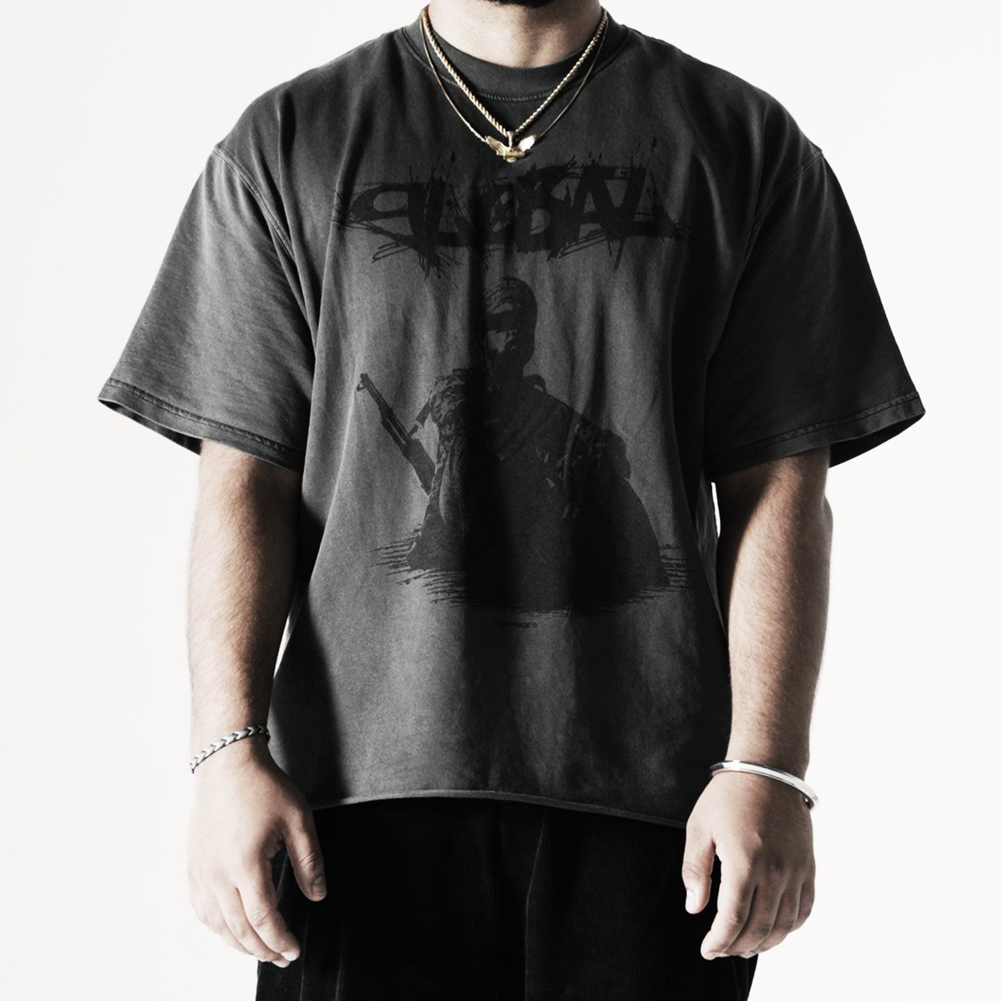 GLOBAL CONFLICT OVERSIZED FADED T-SHIRT DARK GREY