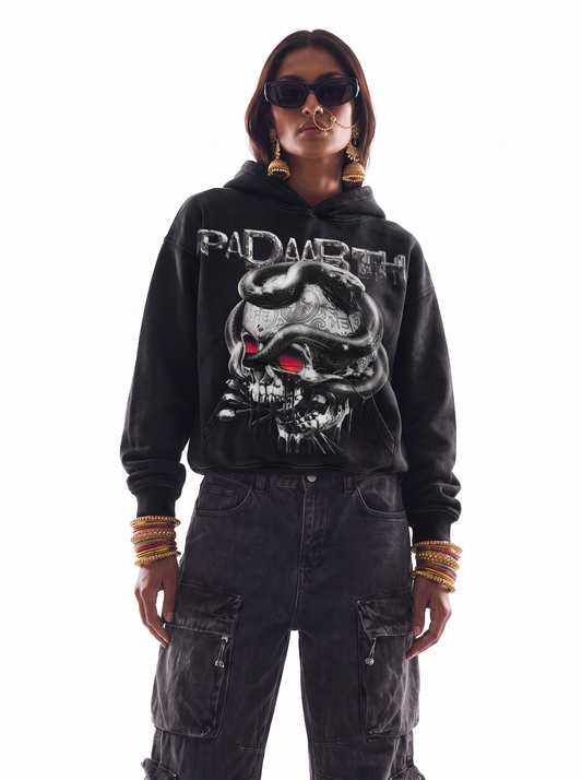 BLACK HEAVEN RED EYE OVERSIZED FADED HOODIE