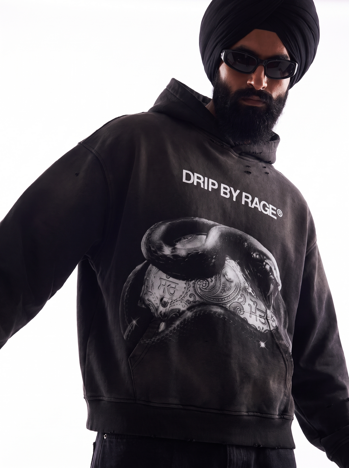 BLACK CHROME DSITRESSED HOODIE