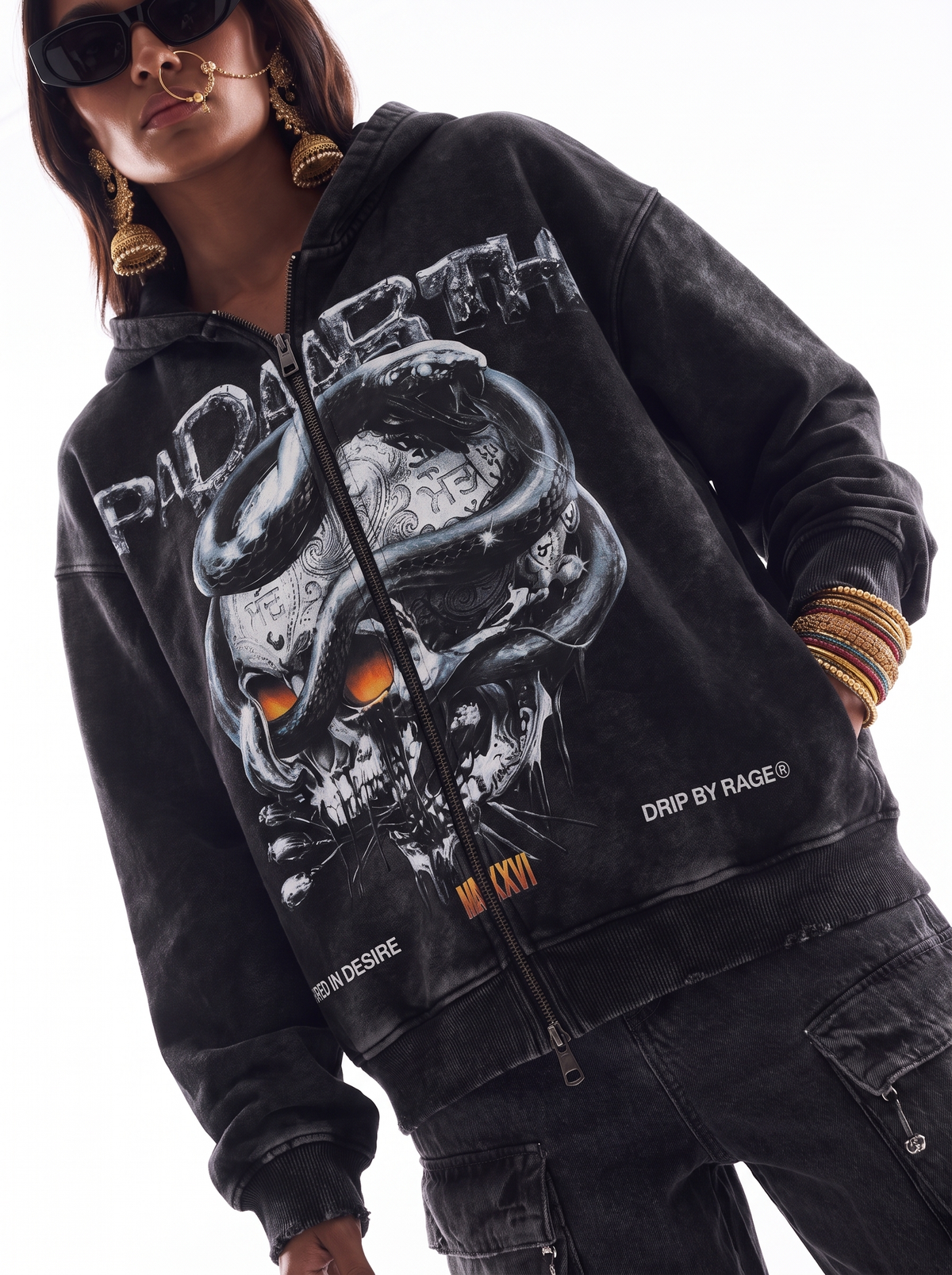 BLACK HEAVEN FADED ZIP-UP HOODIE