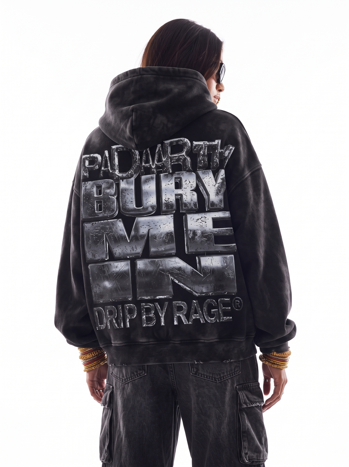 BLACK HEAVEN RED EYE OVERSIZED FADED HOODIE