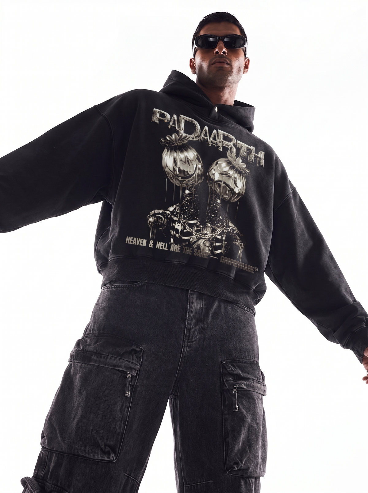 BLACK HEAVEN BUTTON BOXY FADED HOODIE