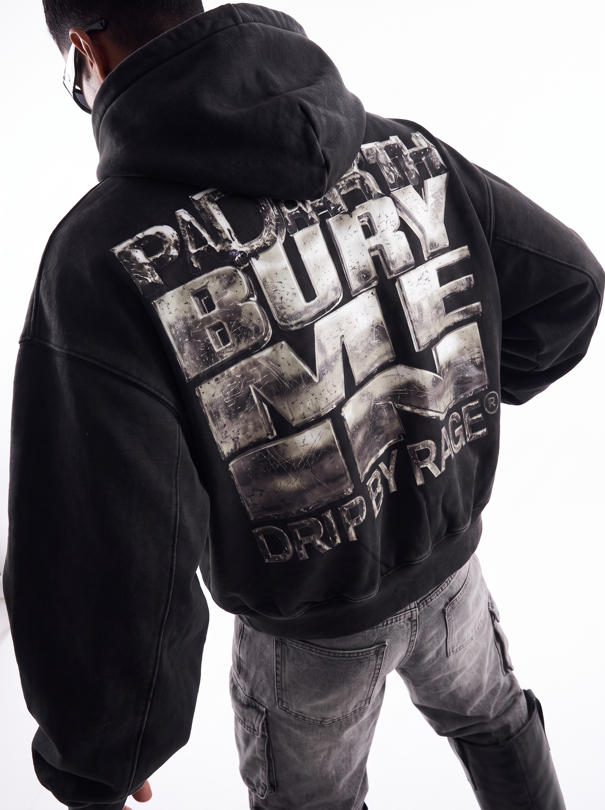 BLACK HEAVEN BUTTON BOXY FADED HOODIE
