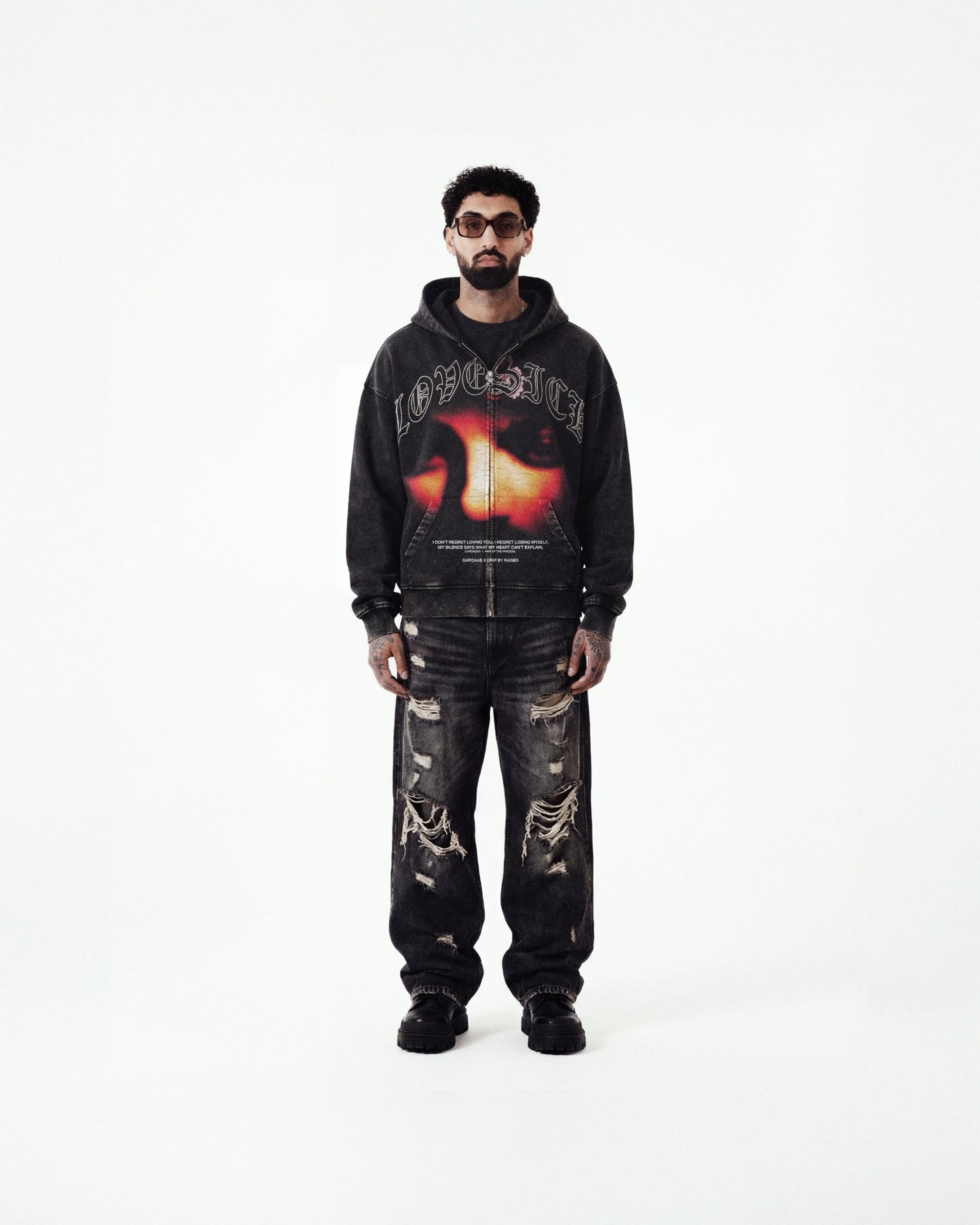 LOVESICK ZIP-UP FADED HOODIE - Drip by Rage