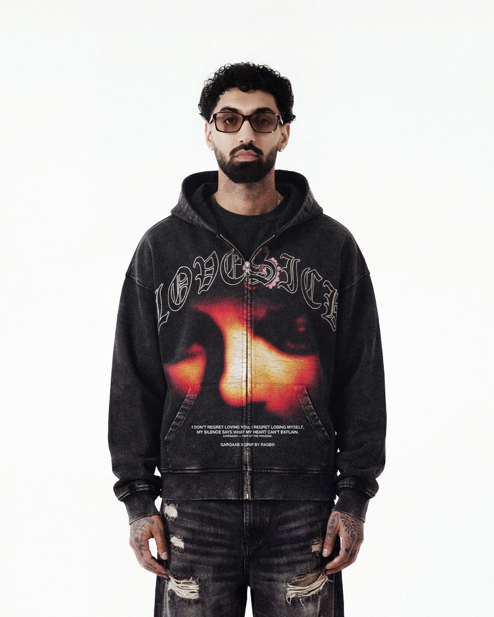 LOVESICK ZIP-UP FADED HOODIE - Drip by Rage