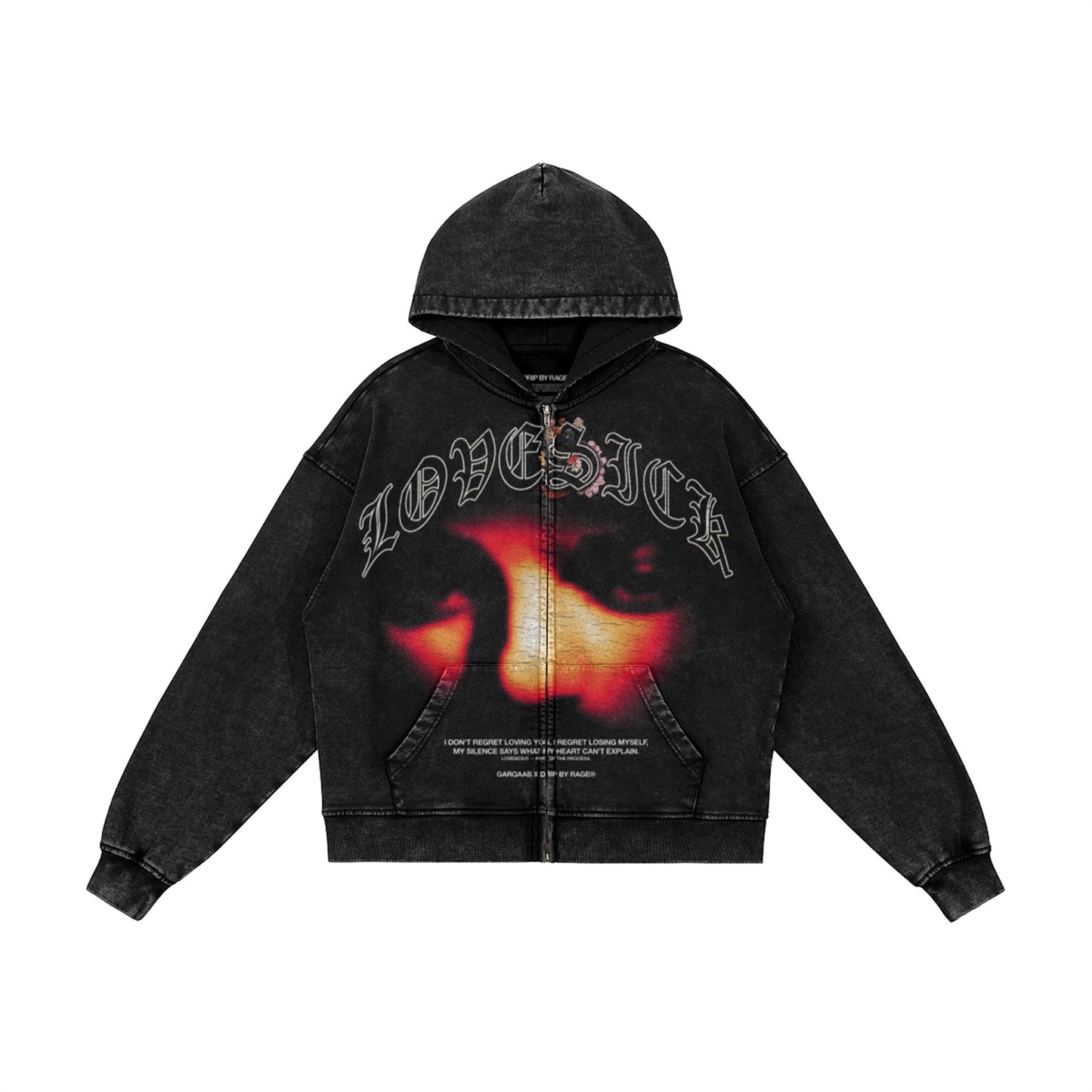 LOVESICK ZIP-UP FADED HOODIE - Drip by Rage