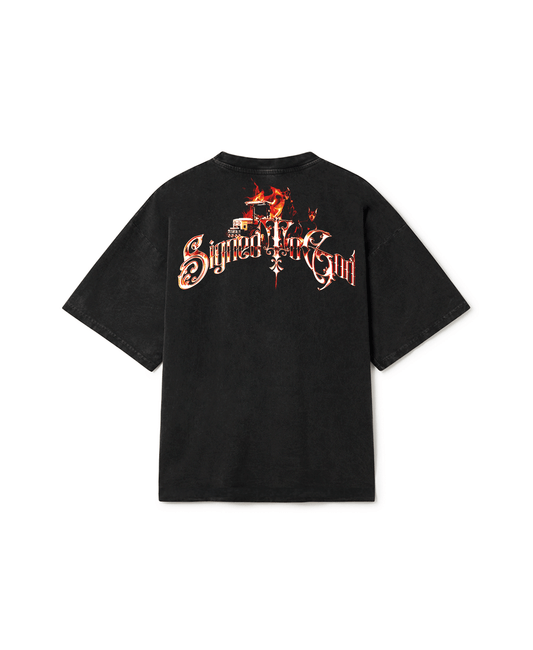SIGNED TO GOD FLAMES EDITION OVERSIZED FADED T-SHIRT BLACK - Drip by Rage