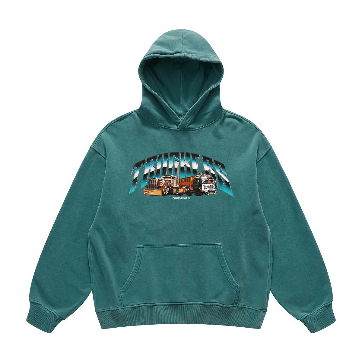TRUCKERS OVERSIZED FADED HOODIE VINTAGE GREEN - Drip by Rage