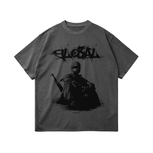 GLOBAL CONFLICT OVERSIZED FADED T-SHIRT DARK GREY